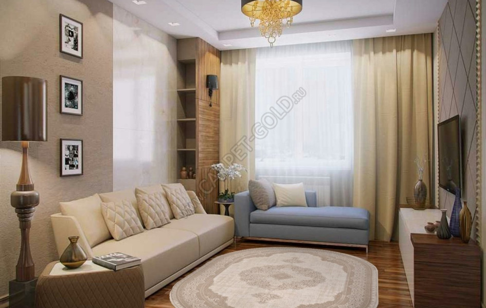 Ковер M029A - WHITE / LIGHT BEIGE - Овал - коллекция SIESTA